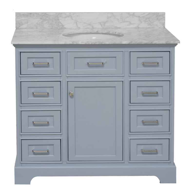 Ronnie 42'' Single Bathroom Vanity with Top, Powder Blue, Carrara Marble