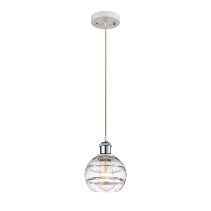 Luminaire suspendu 1 lumière Ballston Natick, H 7,88 po x l 5,88 po x P 5,88 po, Transparent, Chrome poli blanc