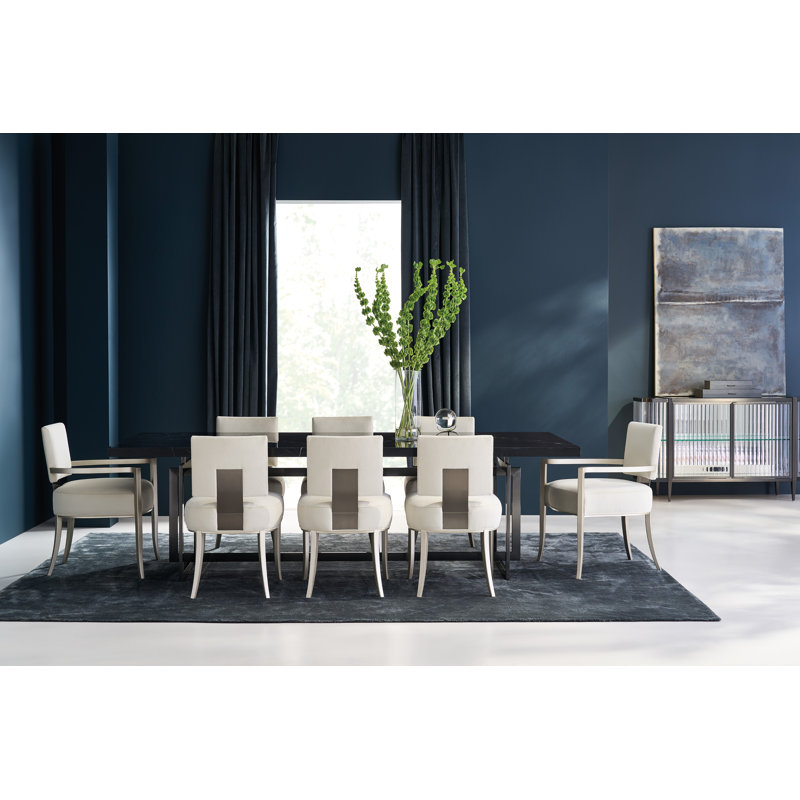 Caracole Classic Upholstered Arm Chair, Pearl/Chrome, Beige