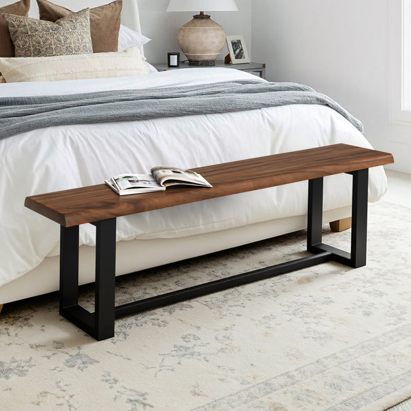 Solid Wood Bench With Metal Legs, 17.7" H x 59.1" W x 13.2" D