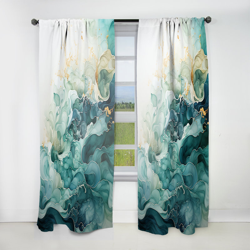 Teal Gold Minimalism Serenity In Motion - Modern Curtain - Velvet Room Darkening - 1 Panel, 52" W x 95" L