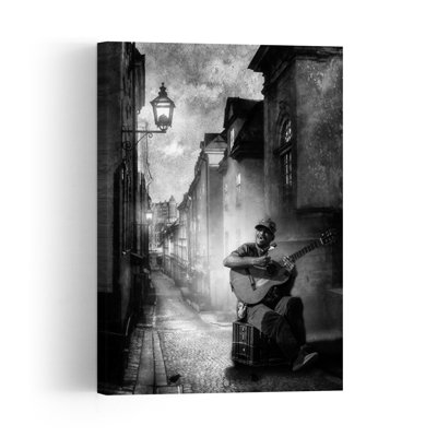 Smiling Street Musician Vintage Abstract Architecture City Wall Art Print 1 Piece Wrapped Canvas Wall Art
