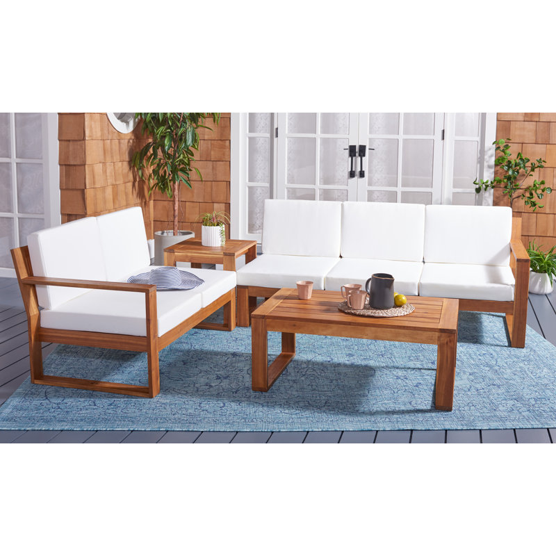 4 Piece Sectional Seating Group with Cushions, White, Natural