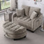 Canapé à deux places avec méridienne, accoudoirs irréguliers, repose-pieds de rangement et coussins décoratifs - brun-1846087637