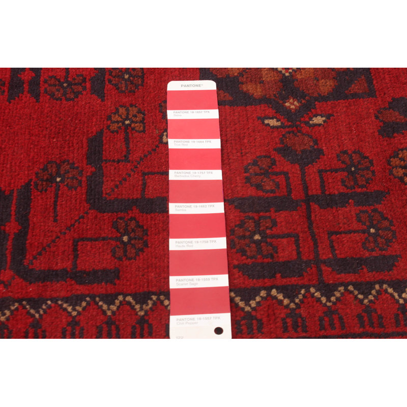 Tapis rouge en laine noué à la main de conception unique 4 pi 11 po x 6 pi 6 po Monelle
