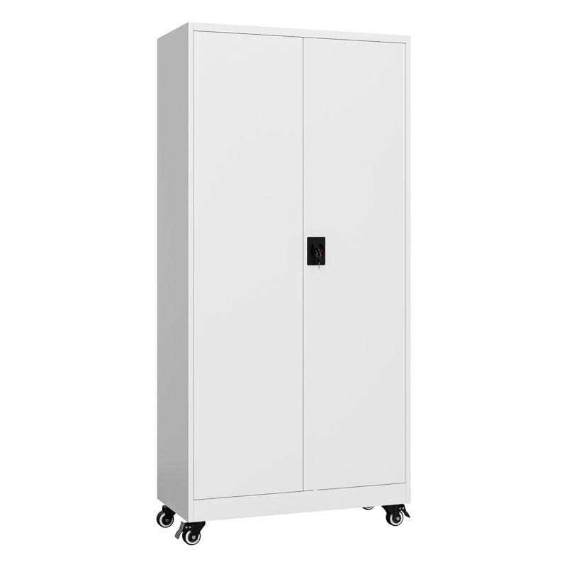 Armoire de rangement verrouillable en acier à 5 niveaux avec roulettes (H 74,5 po x l 31,5 po x P 15,75 po), Blanc