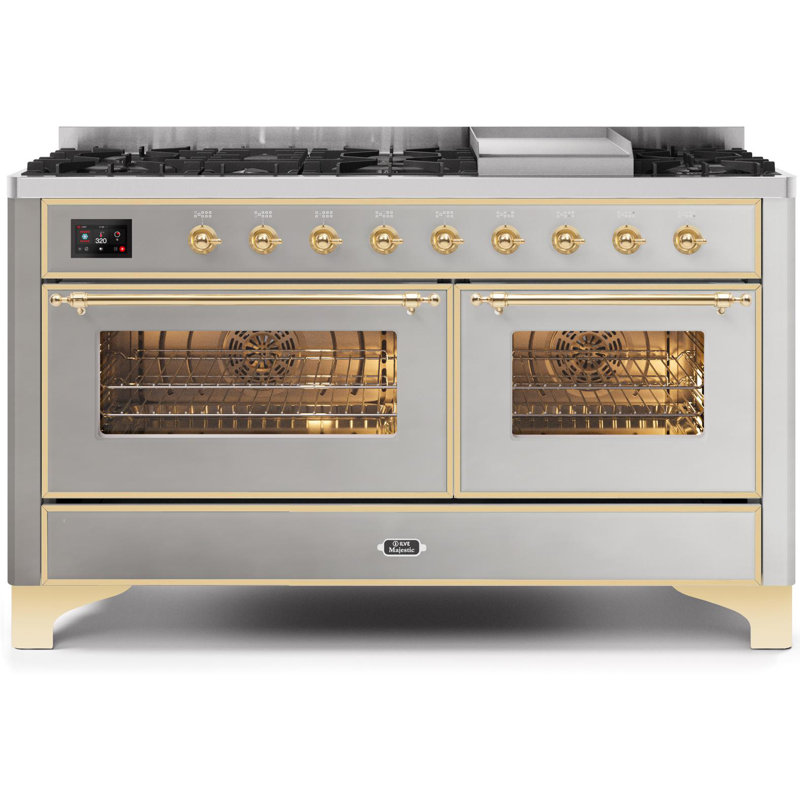 Majestic II 60" 5.02 cu. ft. Freestanding Dual Fuel Range with Griddle, Natural Gas, Blue Gray/Chrome