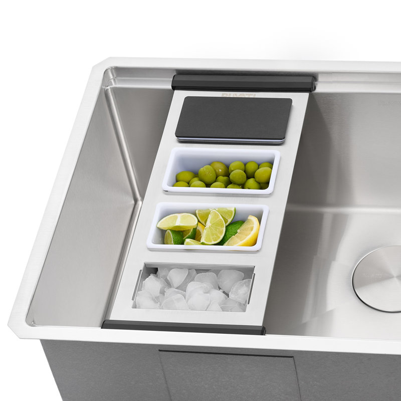 Ruvati LedgeFit Ice Chilled Condiment Tray Cocktail Bartender Bowl with Black Composite Covers Workstation Sink Accessory