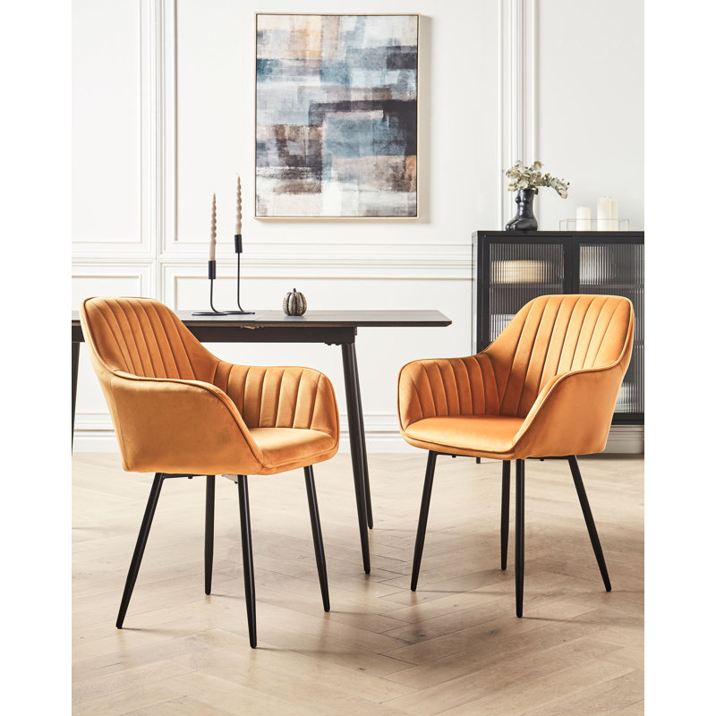 Achikam 49cm H Velvet Upholstered Metal Wing Back Side Chair, Orange