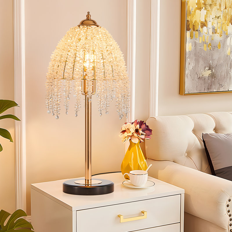 19" Crystal Table Lamp – Vintage Waterfall Design With Teardrop Beads & Marble Base (bulb Not Included)