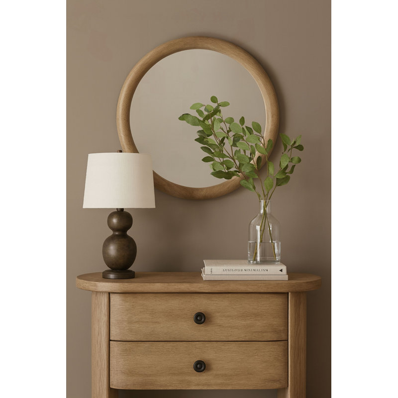 Miroir rond avec cadre en chêne noueux anglais