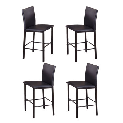 Chaise de salle à manger à hauteur de comptoir de 4 personnes - Structure en métal noir avec sièges en similicuir brun foncé, dossier rembourré
