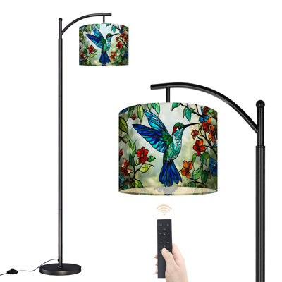 Lampe sur pied à arc avec abat-jour réglable Colibri fleurs sur pied 3 températures de couleur à intensité variable pour poteau haut avec interrupteur au pied pour la chambre à coucher