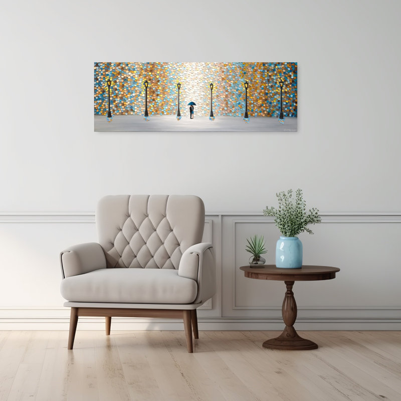 Romantic Couple Under Umbrella 1 Piece Wrapped Canvas Panoramic Wall Art, 91.44 cm H x 30.48 cm W