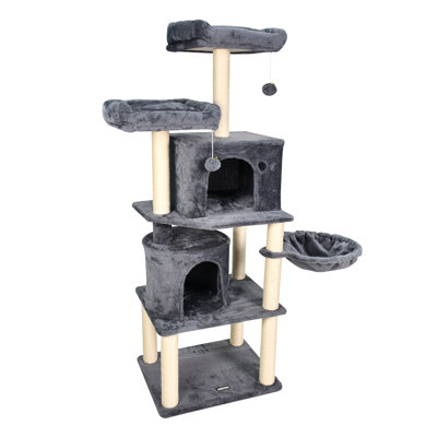 GOOPAWS 27-in Faux Fur Cat Tree & Condo, Grey