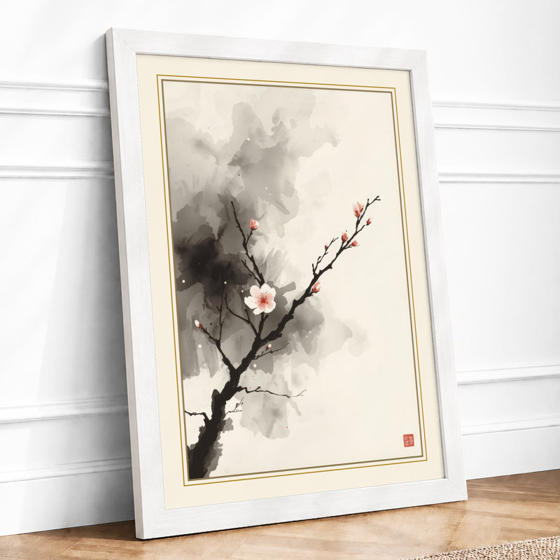 Single Bloom In Silence Japandi - Print, A2 - 59.4 x 42.0 cm, White