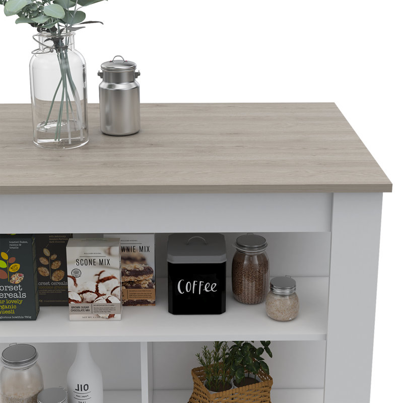 3-Shelf Kitchen Island, 35.35" H x 40.45" W x 27.45" D, Brown