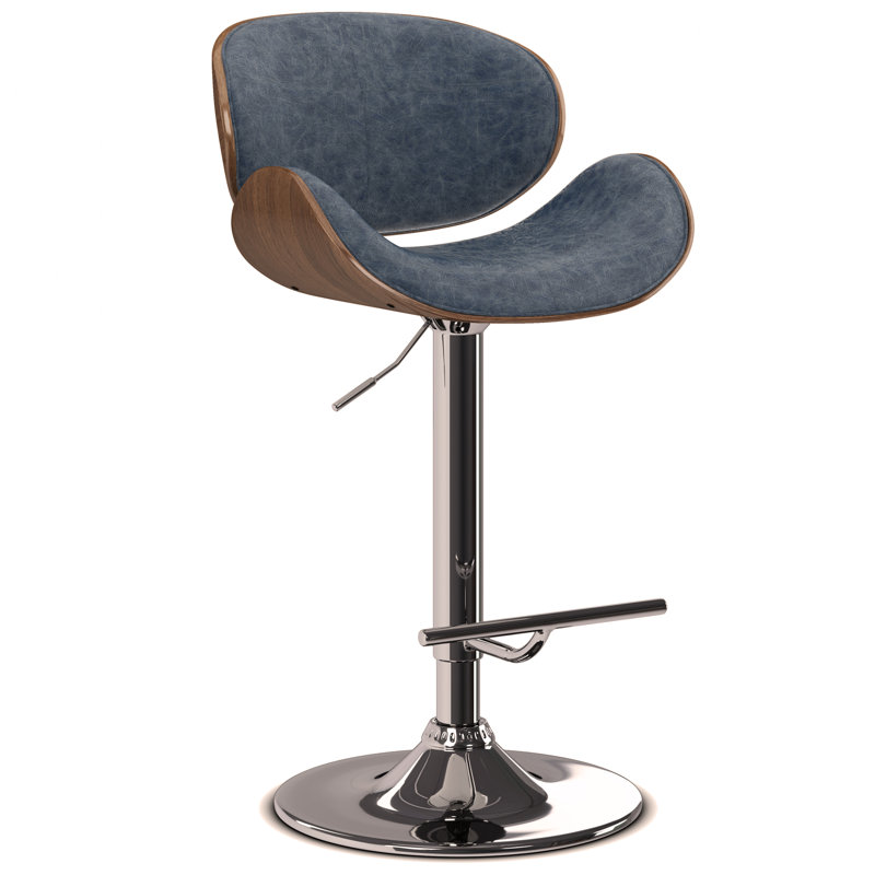 Bentwood Adjustable Swivel Bar Stool , Brown, Blue