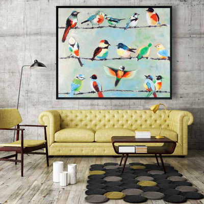 Small Abstract Colourful Birds - Framed Canvas Office Decor