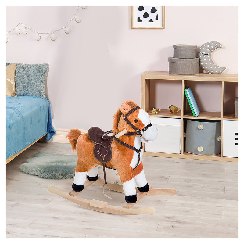 Cheval à bascule en bois et peluche avec sons réalistes pour enfants - Brun