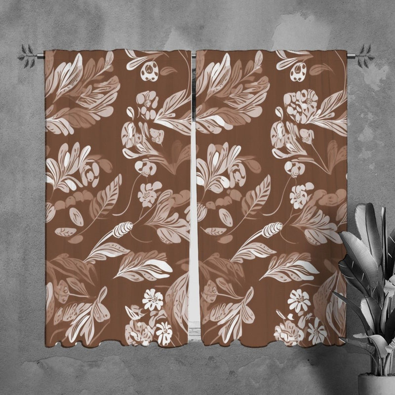Motif floral de rideaux de fenêtre à motif brun - 6015, L 40 po x L 82 po