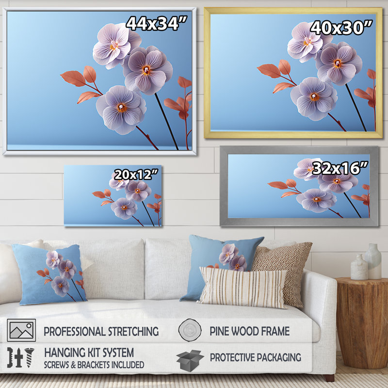 Minimalist Serenity Soft Pansy sur impression sur toile, Cadre photo argenté, H 24 po x l 32 po x P 1 po
