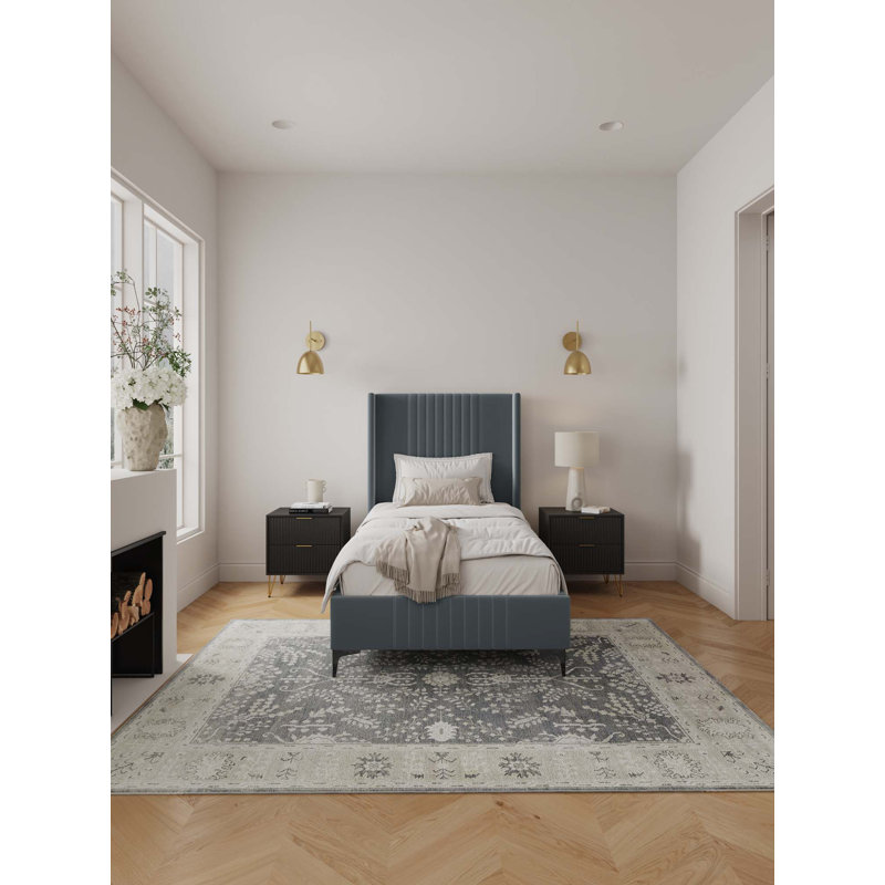 Lit simple tapissier Promenade, Simple, Gris