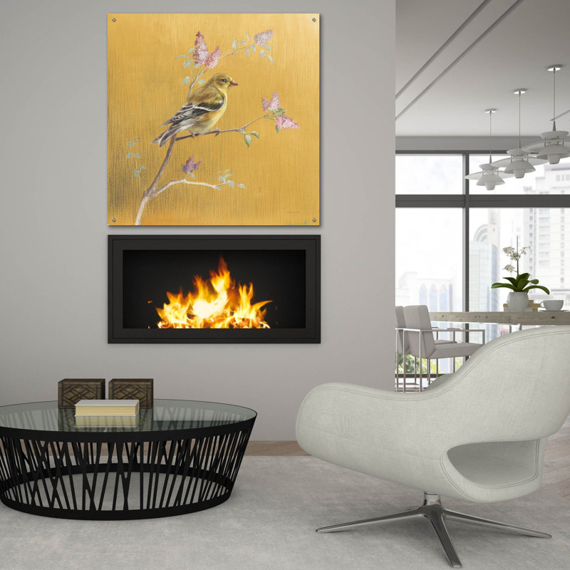  «Femelle chardonneret sur or» par Danhui Nai, art mural en verre acrylique, H 36 po x l 36 po x P 0,2 po