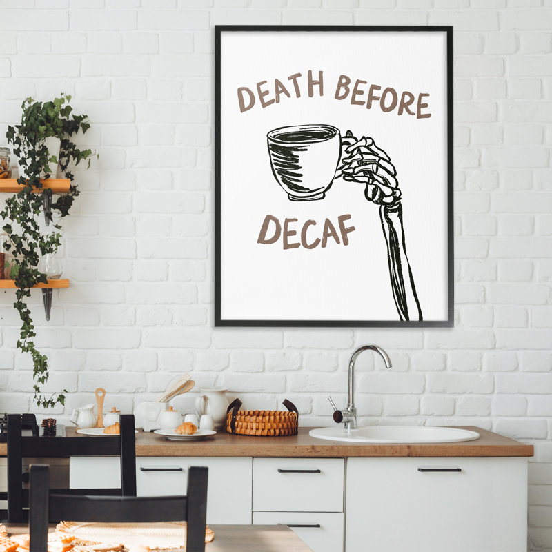 Mort avant décaféiné squelette, estampe numérique, conception par JJ Design House LLC, Giclée encadrée noir minuit