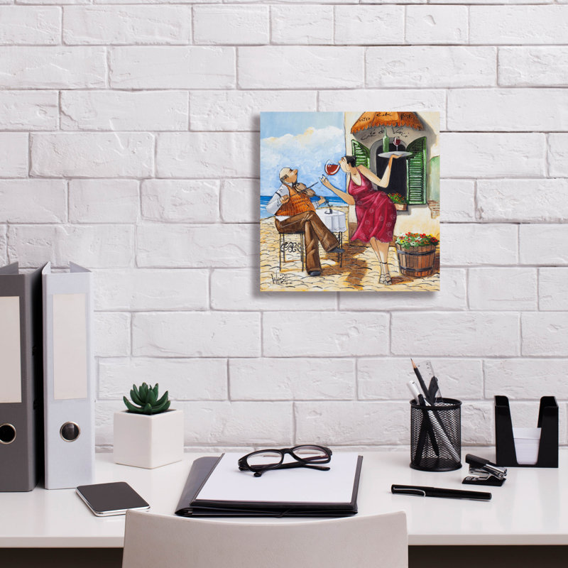 «Wine & Music» par Ronald West, art mural sur toile, H 12 po x l 12 po x P 0,75 po