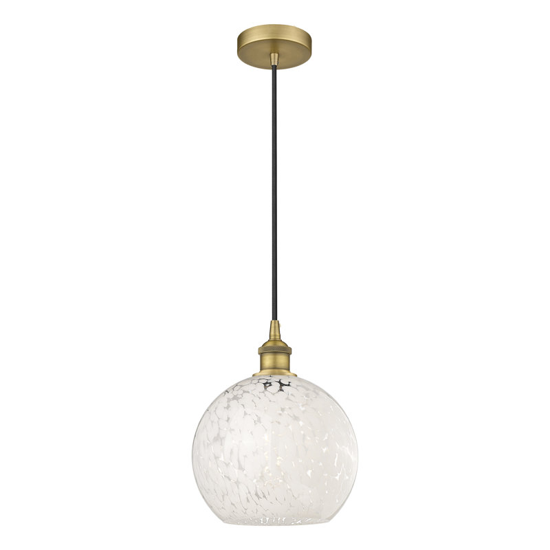 Luminaire suspendu à cordon 1 lumière Edison White Mouchette, Laiton brossé, H 11,75 po x l 10 po x P 10 po