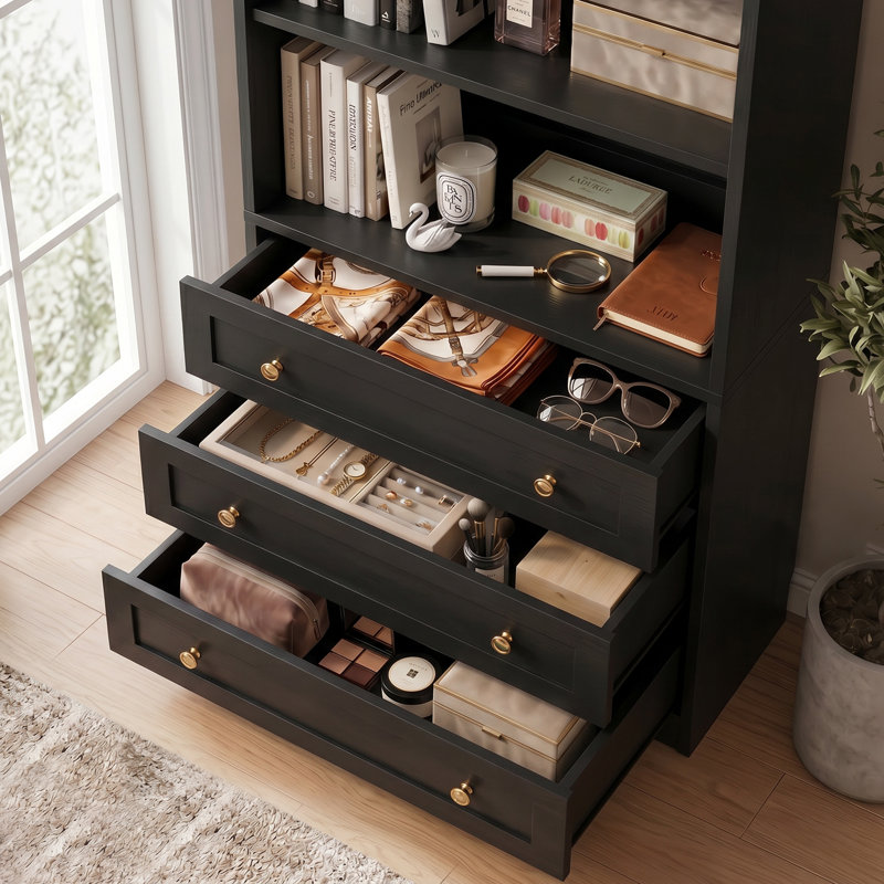 Modern Bookcase with 3 Drawers and 3 Open Shelves, Brown