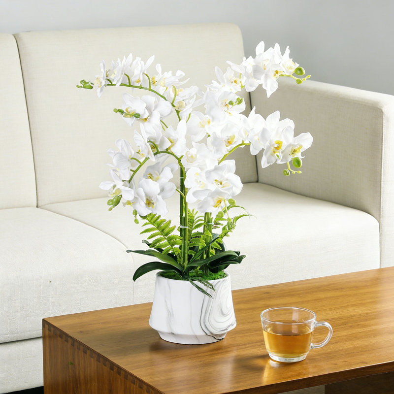 Arrangement floral artificiel, Blanc, 24 po x 18,89 po