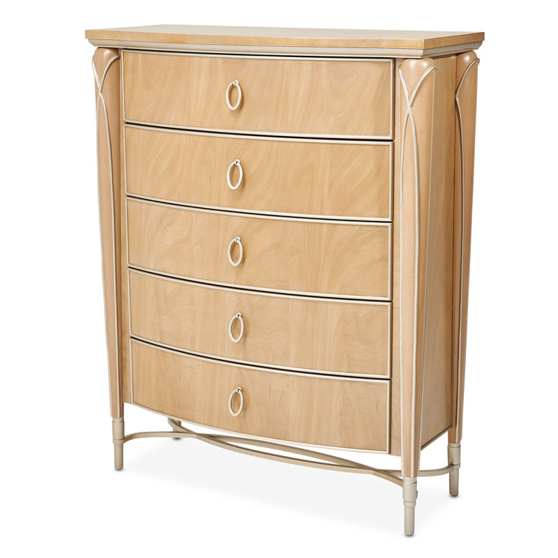 Villa Cherie 5-Drawer Highboy Chest - Caramel, Gray/Caramel