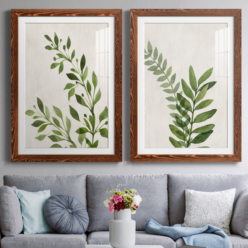 Botanical Wash I - ensemble de 2 reproductions, Papier avec cadre érable, Blanc, H 31,5 po x l 47 po x P 1,5 po
