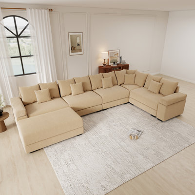 154" Oversized Cloud Modular Sectional Sofa with Chaise, Premium Corduroy Upholstery, Ideal for Modern Living Rooms and Reading Spaces, Oatmeal