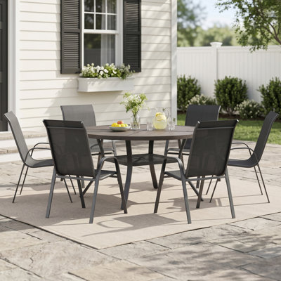 6-Person Round Patio Dining Set With Stackable Textilene Chairs