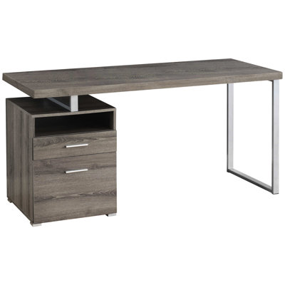 Contemporary Computer Desk With Storage Options: 60"l, Taupe Brown Laminate, Grey Metal, Left/right Setup Adjustable For Home Office Furniture Work De