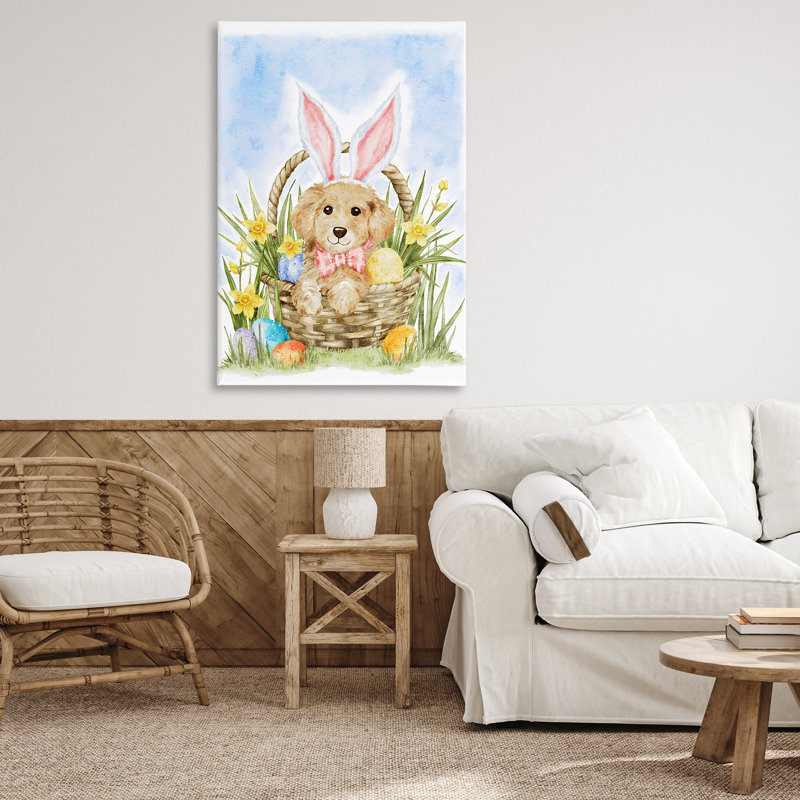 Toile de printemps avec des chiots de Pâques, design par Amy Hall, H 45 po x l 30 po