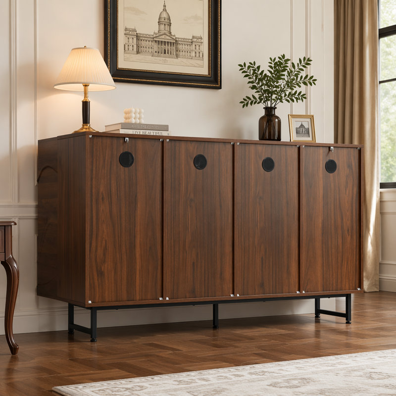 Armoire de rangement, buffet en bois avec pieds en fer pour le salon