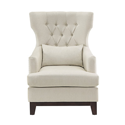 Button Tufted Wing-Back Accent Chair 1Pc Light Gray Fabric Upholstered Pillow Solid Wood Traditional Living Room Furniture -  Red Barrel StudioÂ®, 89071B0104A9441E8C5648BAD54ABD18