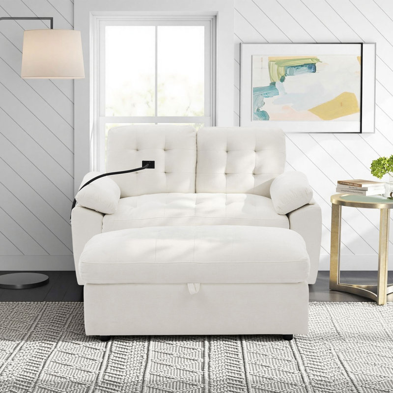 56" Oversized Loveseat Recliner With Storage Ottoman, Beige