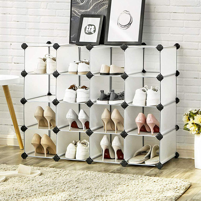 16 Pair Stackable Shoe Rack, White