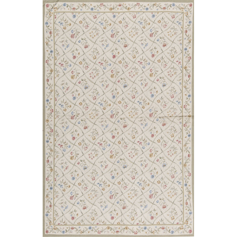 Hand-Knotted High-Quality Beige and Green Area Rug