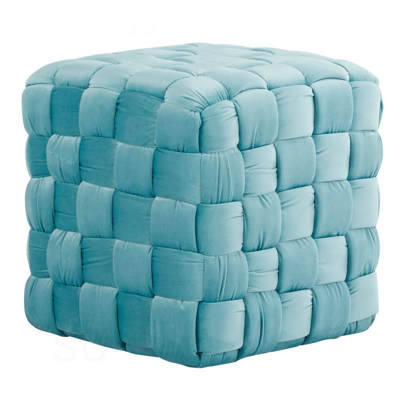 Velvet Ottoman, Ice Blue 