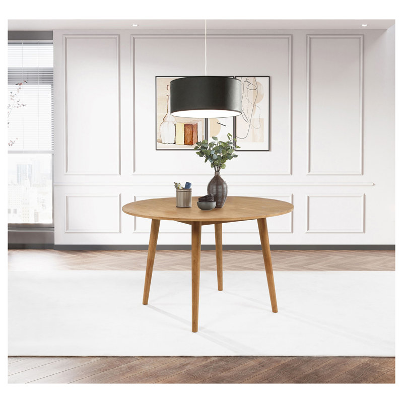 Calloway 48" Round Dining Table in Brown, Solid Rubberwood Kitchen Table for 4, Transitional Style Freestanding Desk