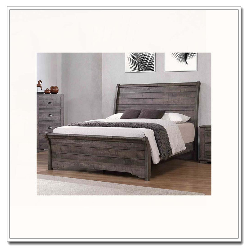 Rustic Wood Platform Bed, Gray