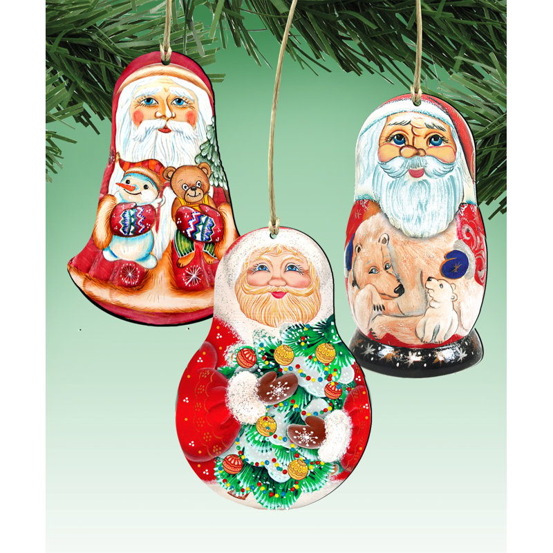 Ensemble d’ornement figurine suspendu en bois pour noël 3 pièces santa poupées
