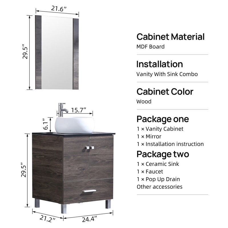 Aldi 24'' Single Bathroom Vanity with Tempered Glass Top