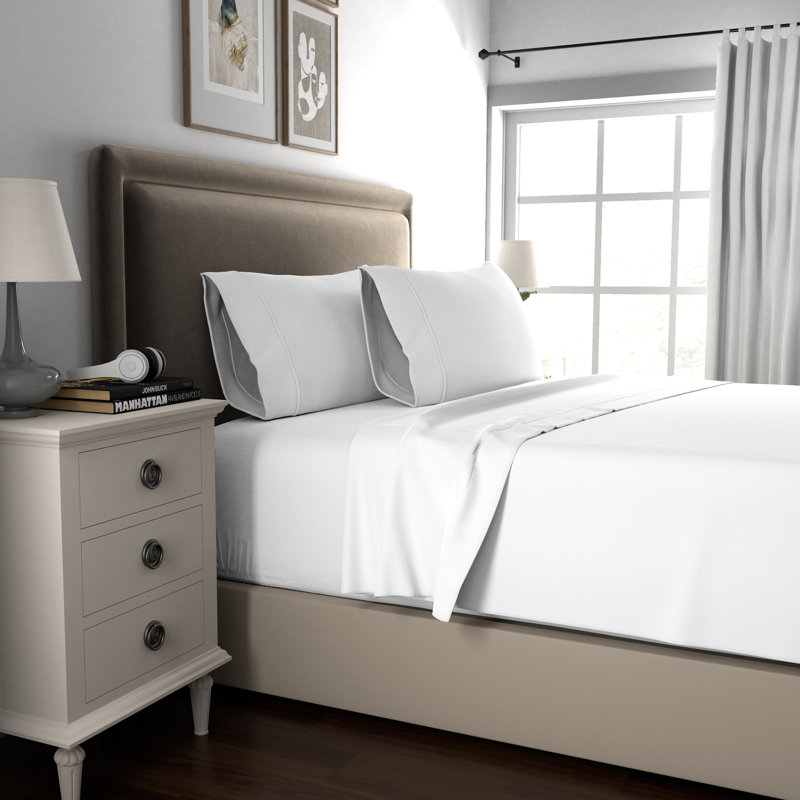 Queen White Cotton Blend Sateen Sheet Set